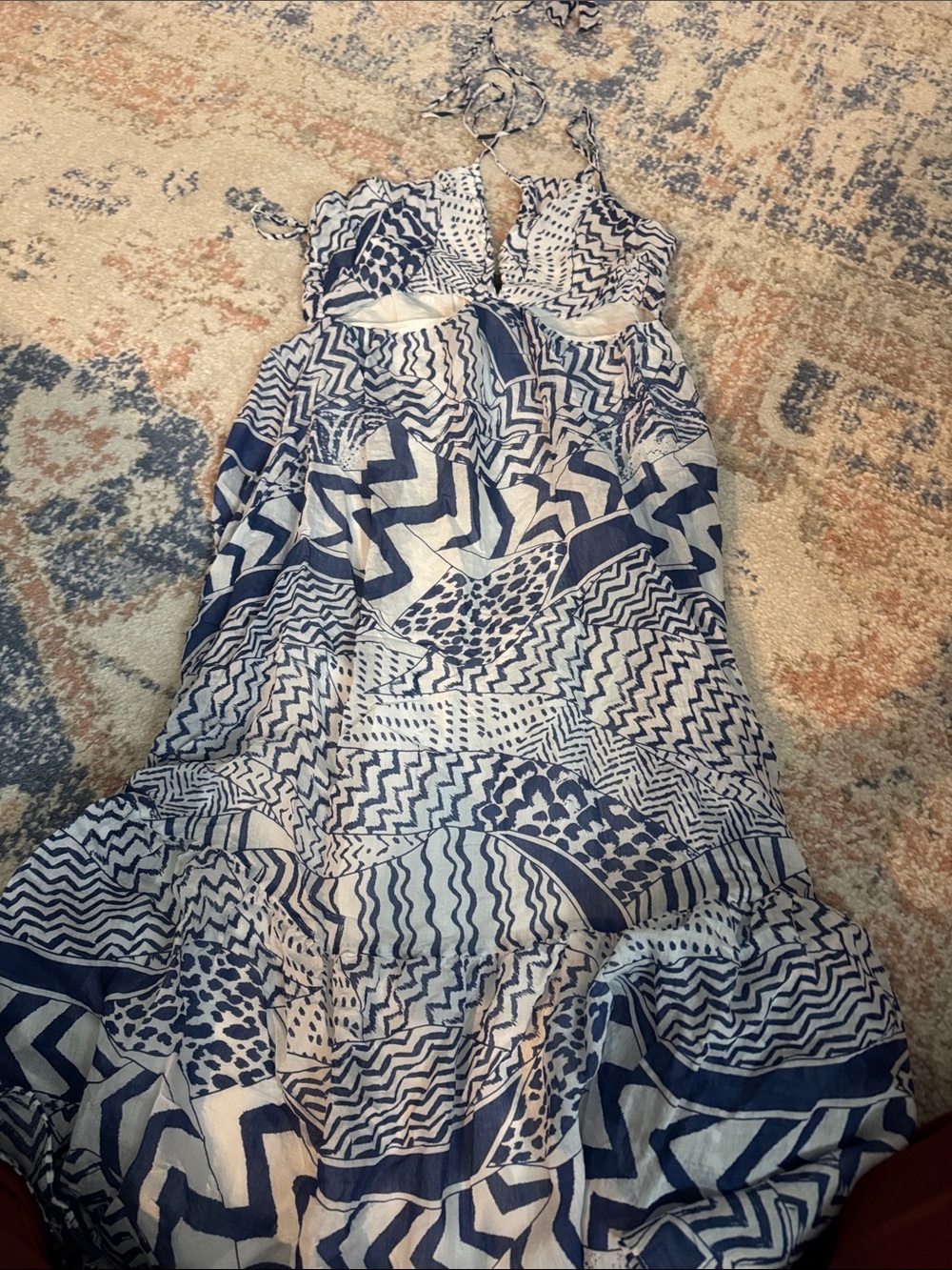 Aqua Navy and White Patterned Sundress